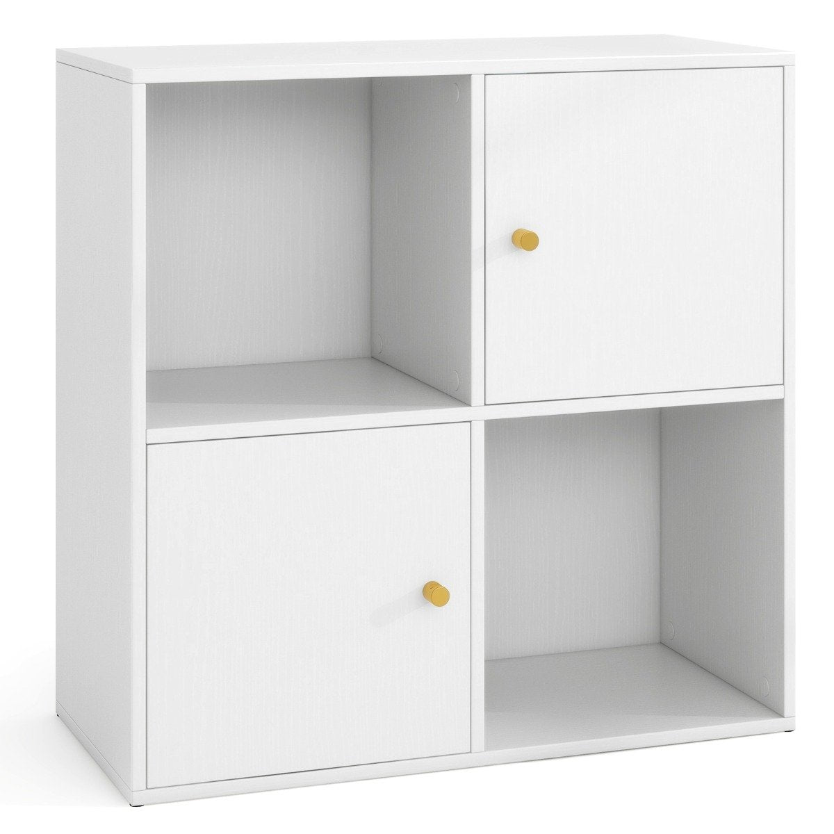 3-Tier Bookshelf with Dual Anti-Tipping Kits and 2 Cabinets-White