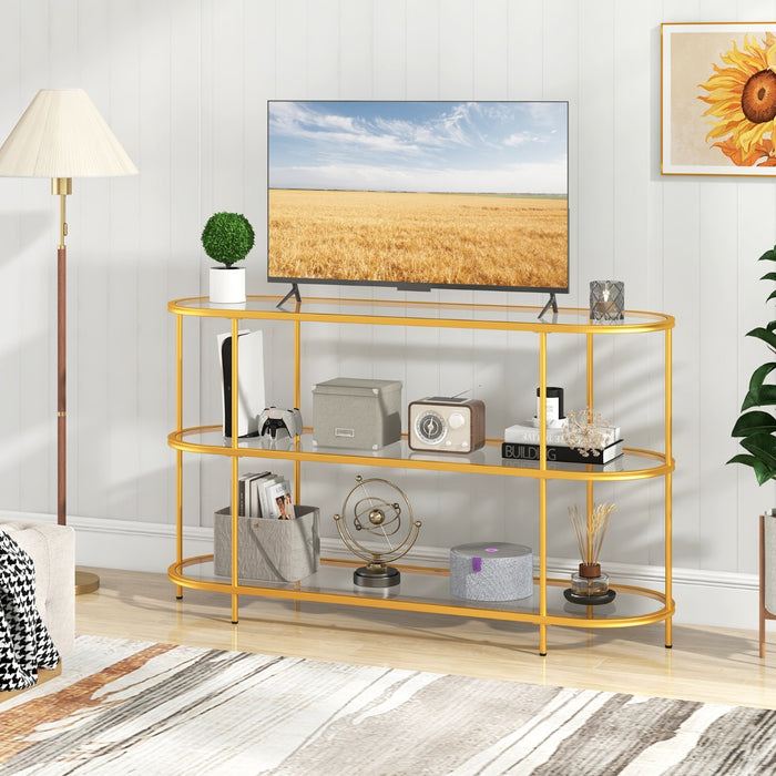 3-Tier TV Stand with Tempered Glass Shelves for TVs-Golden