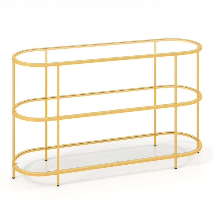 3-Tier TV Stand with Tempered Glass Shelves for TVs-Golden