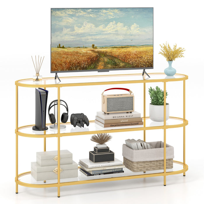 3-Tier TV Stand with Tempered Glass Shelves for TVs-Golden