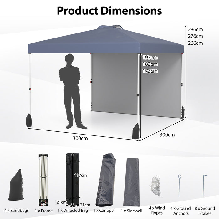 3 x 3 m Pop up Canopy Tent with 1 Sidewall Wheeled Bag-