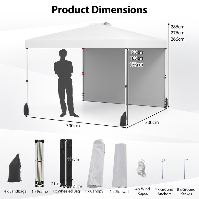 3 x 3 m Pop up Canopy Tent with 1 Sidewall Wheeled Bag-