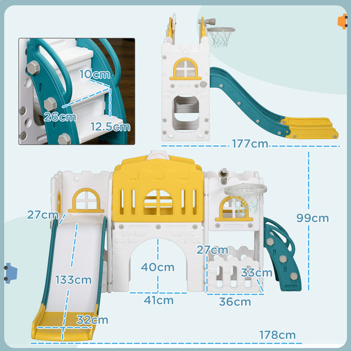 7-in-1 Multifunctional Toddler Slide - Playground Set with Basketball Hoop for Ages 1-3 - Interactive Children's Entertainment and Exercise Solution