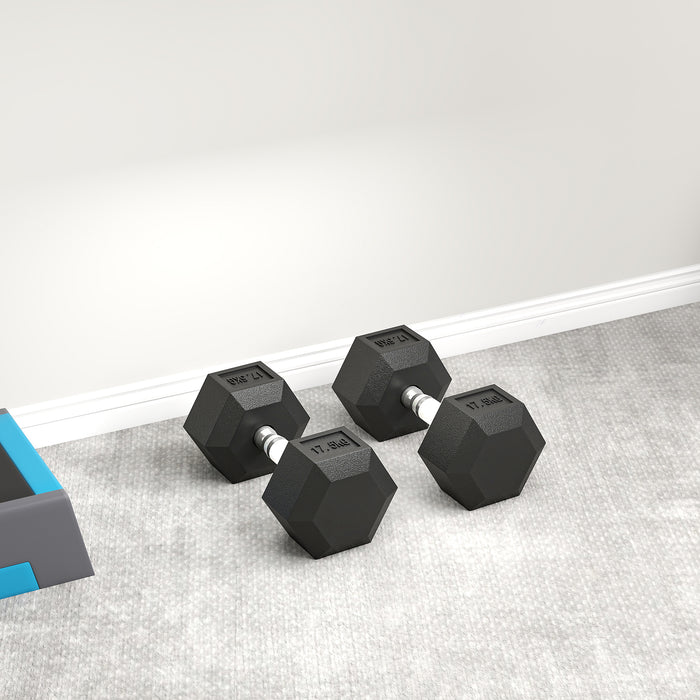 HOMCOM 2x17.5KG Rubber Hex Dumbbell Portable Hand Weights Dumbbell Home Gym