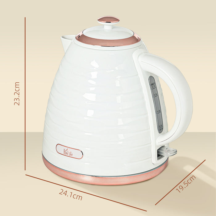 HOMCOM Electric Kettle, 1.7L, Fast Boil, 3kW Water Kettle with Removable Washable Anti-scale Filter, Auto Shut-off, 360° Swivel, BPA Free, Cream White Water Ripple Texture