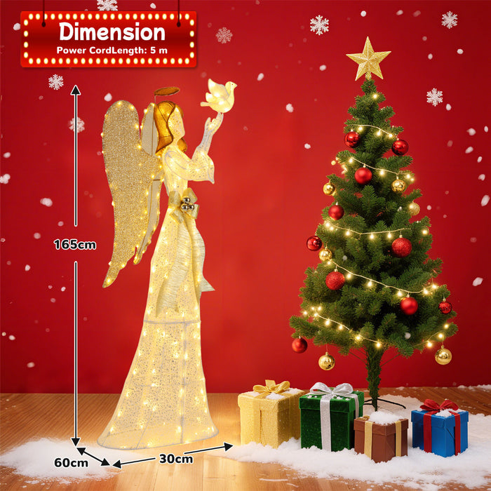 3D Lighted Angel Christmas Decoration with Pigeon and Golden Wings