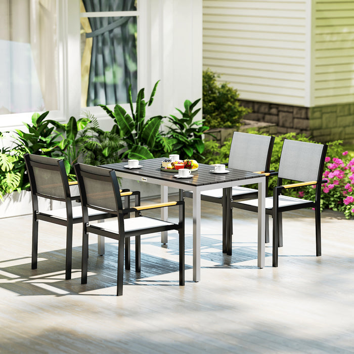 Outsunny Garden Table for 4-6, 120 x 70 cm Outdoor Dining Table with Rust-Resistant Aluminium Frame, Easy Maintenance Slatted Top, for Patio, Terrace, Balcony, Black
