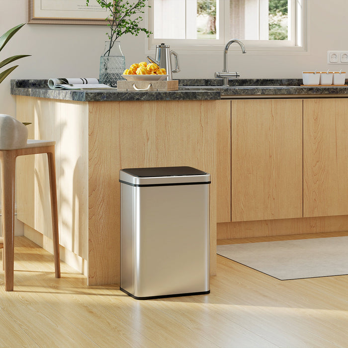 HOMCOM 50L Sensor Bin with Soft-Close Lid, Stainless Steel Automatic Touchless Motion Sensor Kitchen Bin, Silver Tone