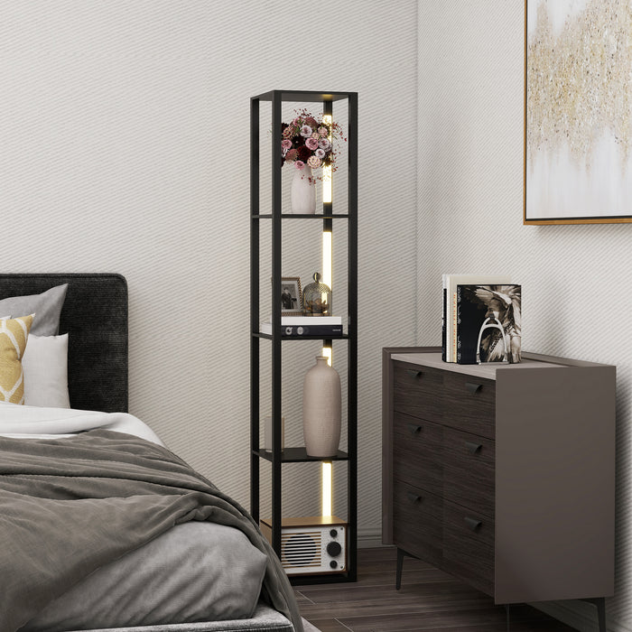 HOMCOM Floor Lamp with Shelves, 4 Layer Dimmable Column Modern Standing Lamp with 3 Brightness Levels and Foot Switch for Living Room, Bedroom, Office, Black