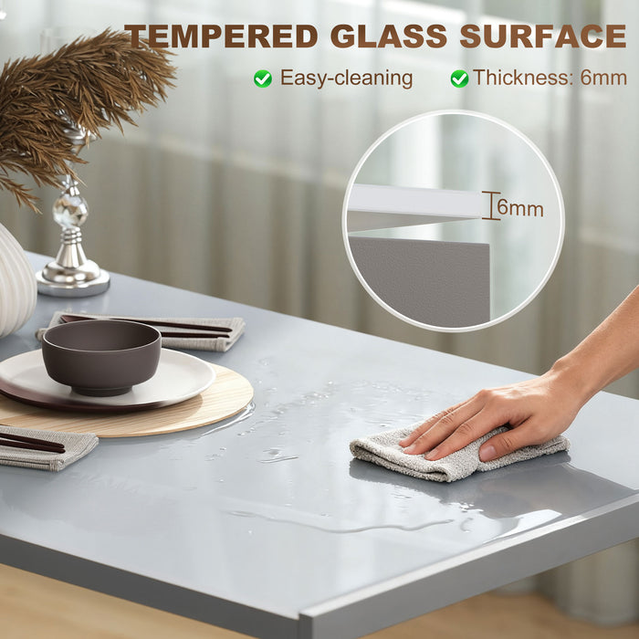 HOMCOM 120cm Dining Table, Rectangle 4 Seater Kitchen Table with Tempered Glass Top and Metal Legs, Grey