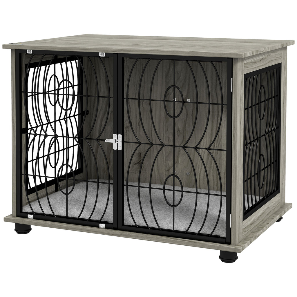 Indoor Dog Crate End Table with Cushion - 29.5" Pet-Friendly Furniture with Lockable Door - Cozy & Washable Bed for Medium Dogs