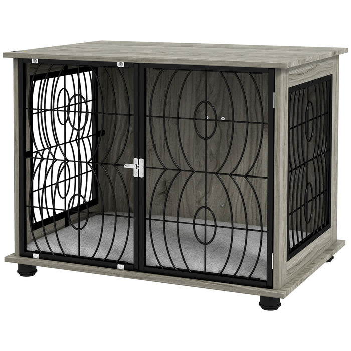 Indoor Dog Crate End Table with Cushion - 29.5" Pet-Friendly Furniture with Lockable Door - Cozy & Washable Bed for Medium Dogs