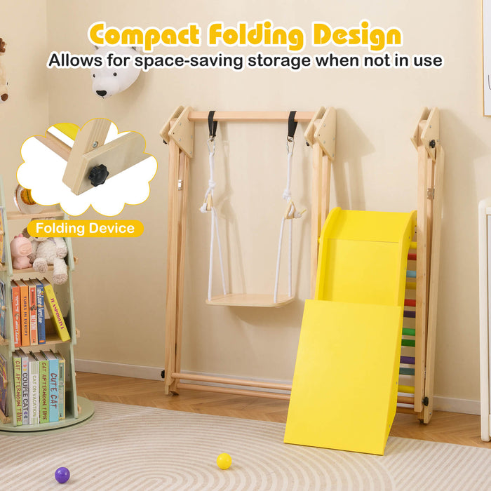 3-in-1 Foldable Indoor Jungle Gym Wooden Climbing Toys with Swing-