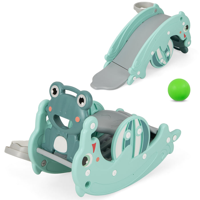 3-in-1 Kids Set - Slide, Rocking Horse, Basketball Hoop Convertible Playground Equipment - Ideal for Active Children's Entertainment