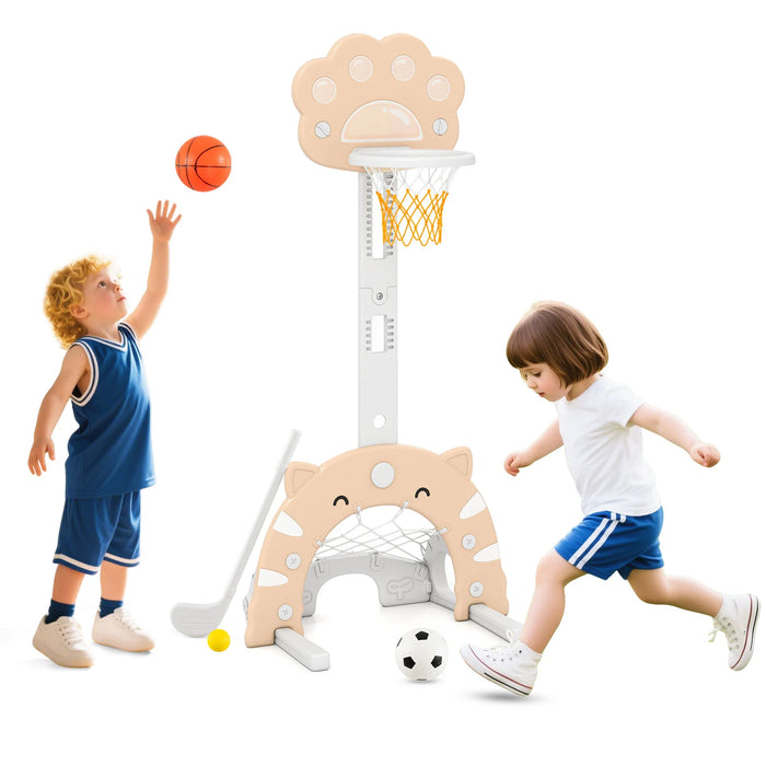 3-in-1 Kids Sports Center Adjustable Basketball Hoop with Soccer Game-