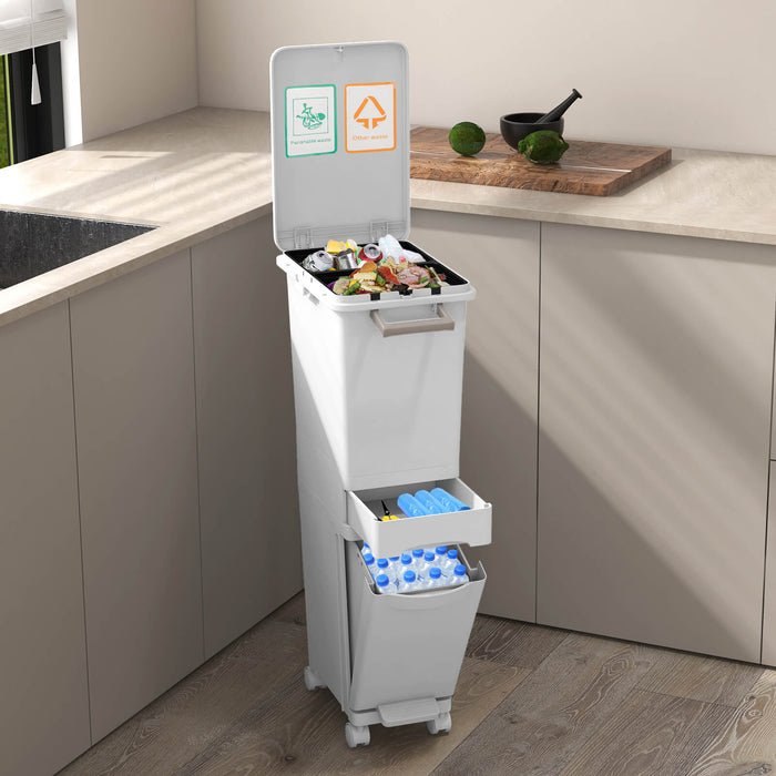3 in 1 Multifunctional Kitchen Trash Can with Tilt-Designed Bottom Bin