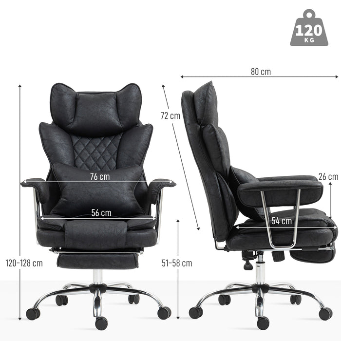 HOMCOM Leathaire Reclining Office Chair with Lumbar Support Pillow - Black