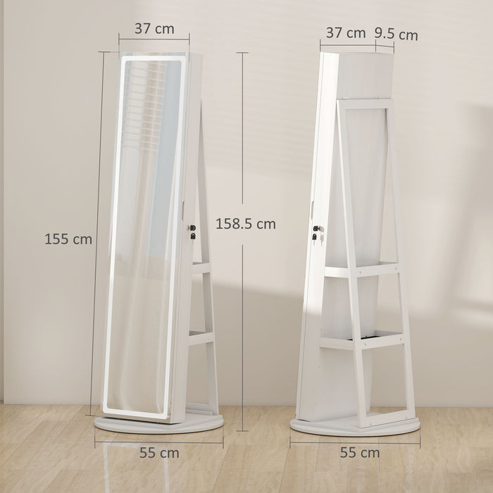 HOMCOM Storage Jewellery Cabinet, with Mirror and Lights - White