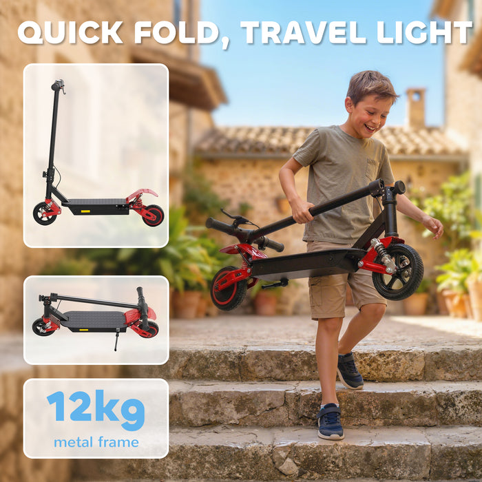 AIYAPLAY Foldable Kids Electric Scooter with LCD Display, Dual Shock Absorption, Up to 15 KM/H, Max Range 6 KM for Age 6-14, Red