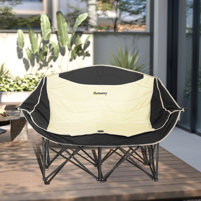 Outsunny Double Camping Chair for Adults, Oversized Heavy Duty Padded Folding Chair with Armrests, Cup Holders and Carry Bag for Outdoor Camping Hiking Picnic Fishing, 250kg Capacity, Khaki