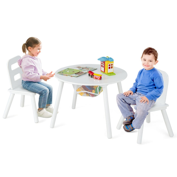 3pcs Wooden Kid's Activity Table Set with Mesh Storage-