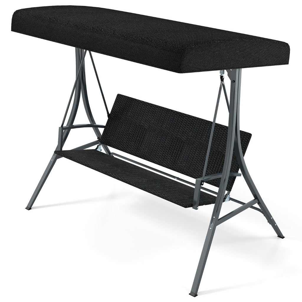 3-Person Porch Swing with Stand Adjustable Canopy Swing with Rattan Seat-