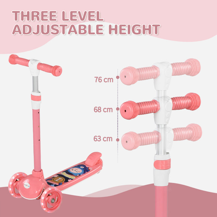 3-Wheel Adjustable Height Kids Scooter for Ages 2-6 - LED Light-Up Wheels, Comfort TPE Handlebar, Vibrant Pink - Ideal First Scooter for Toddlers and Young Children