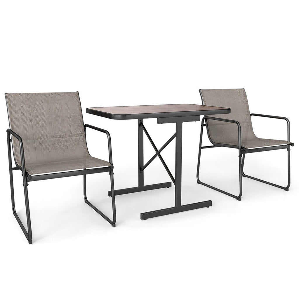 3-Piece Patio Bistro Set with Rectangle Dining Table and Fabric Armchairs-
