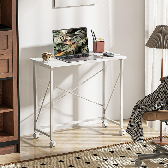 HOMCOM 80 cm Folding Desk on Wheels - White