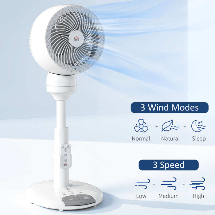HOMCOM 9'' Air Circulator Fan 3 Speed 3 Mode, 70° Oscillation 90° Vertical Tilt, Height Adjustable, Remote Controller, for Living Room, Bedroom, Office, White