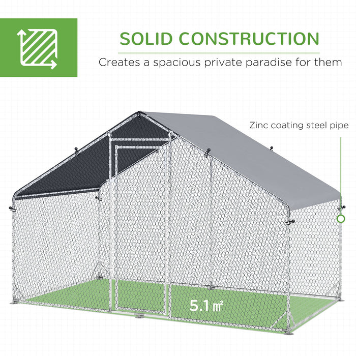 Galvanised Walk In Chicken Coop - Spacious Hen House with Water-Resistant Cover, 3 x 1.7 x 1.9m - Ideal for Backyard Poultry Keepers