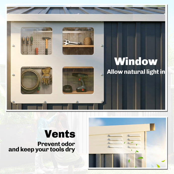 Outsunny 7.6 x 4ft Garden Metal Shed, Outdoor Storage Shed with Window, 2 Vents and Lockable Door for Garden, Patio, Dark Grey