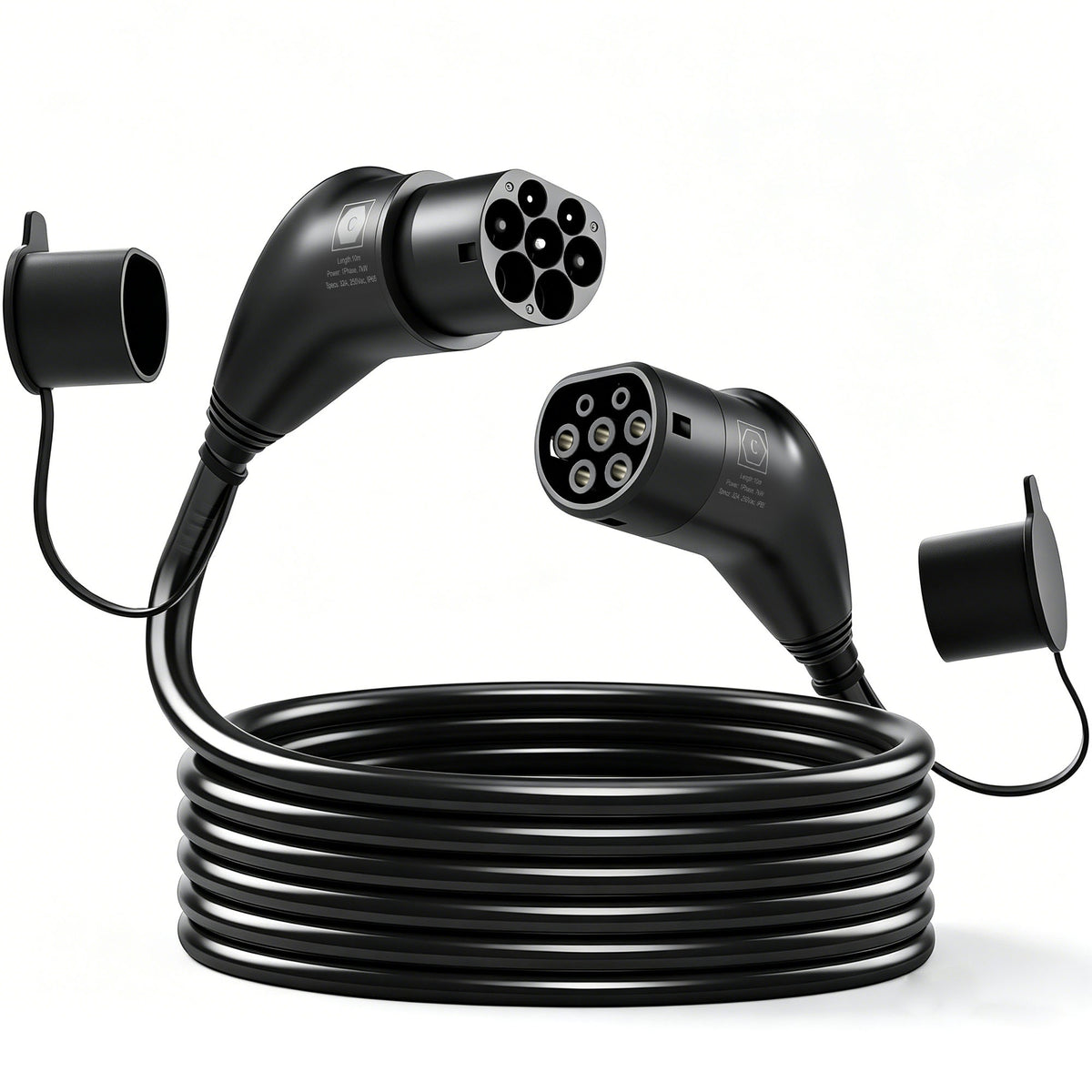 HOMCOM Type 2 EV Charging Cable, 7kW, 32A, Mode 3, 1-Phase, 10m Type 2 to Type 2 EV Extension Cable for EVs, PHEVs