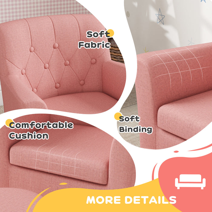 Kids Sofa Set with Footrest - 2-Piece Comfy Playroom and Bedroom Furniture in Pink - Ideal for Children's Relaxation and Seating Needs