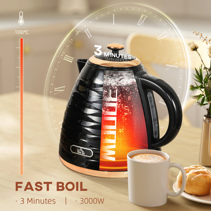 HOMCOM Electric Kettle, 1.7L, Fast Boil, 3kW Water Kettle with Removable Washable Anti-scale Filter, Auto Shut-off, 360° Swivel, BPA Free, Black Water Ripple Texture