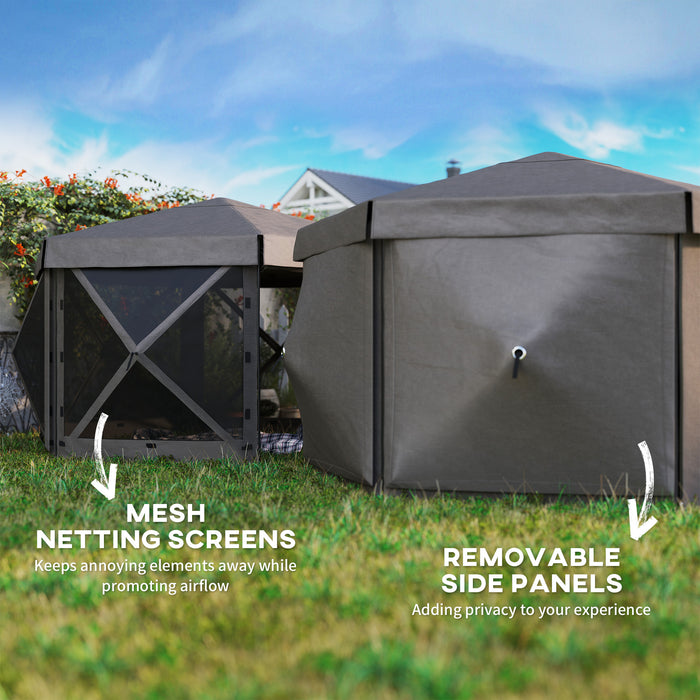 Outsunny 3 x 3(m) Hexagon Pop Up Gazebo with 5 Sides and Carry Bag, Waterproof, UV Resistant Party Tent Instant Event Shelter with Netting for Garden, Patio, Brown