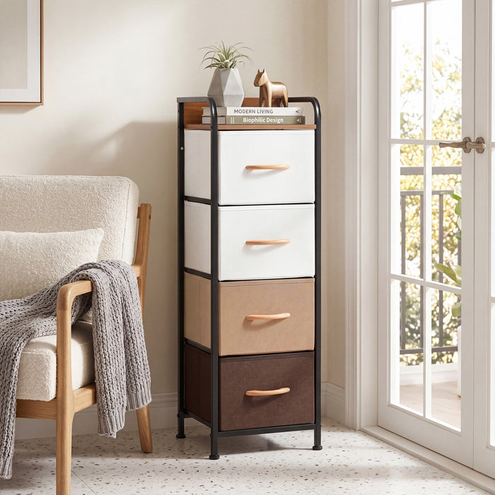 4-Drawer Dresser with Removable Fabric Bins and Top Shelf Narrow for Bedroom-