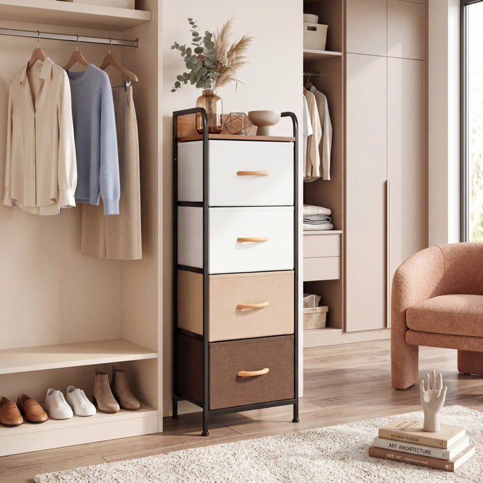 4-Drawer Dresser with Removable Fabric Bins and Top Shelf Narrow for Bedroom-