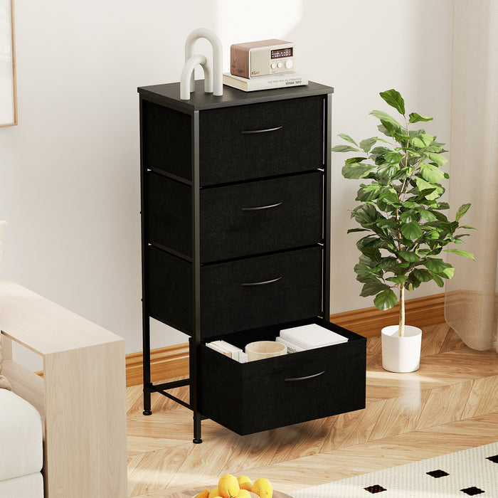4 Drawers Dresser Fabric Storage Tower with Wooden Top for Entryway Living Room and Closet-