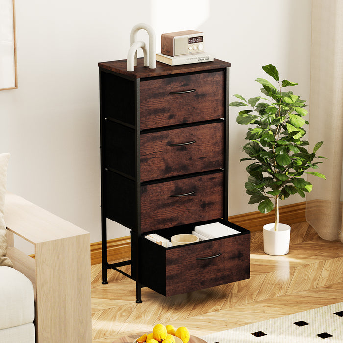 4 Drawers Dresser Fabric Storage Tower with Wooden Top for Entryway Living Room and Closet-