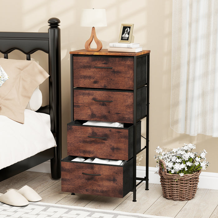 4 Drawers Dresser Fabric Storage Tower with Wooden Top for Entryway Living Room and Closet-
