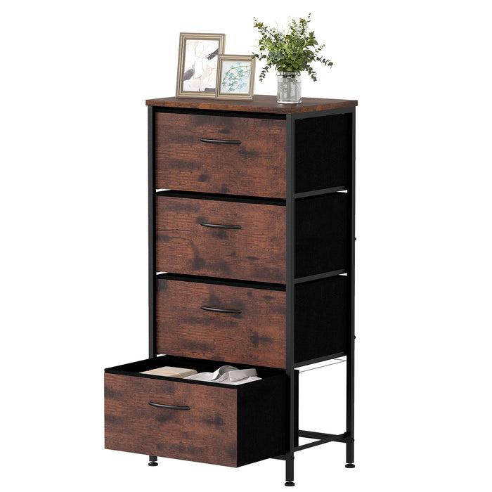 4 Drawers Dresser Fabric Storage Tower with Wooden Top for Entryway Living Room and Closet-