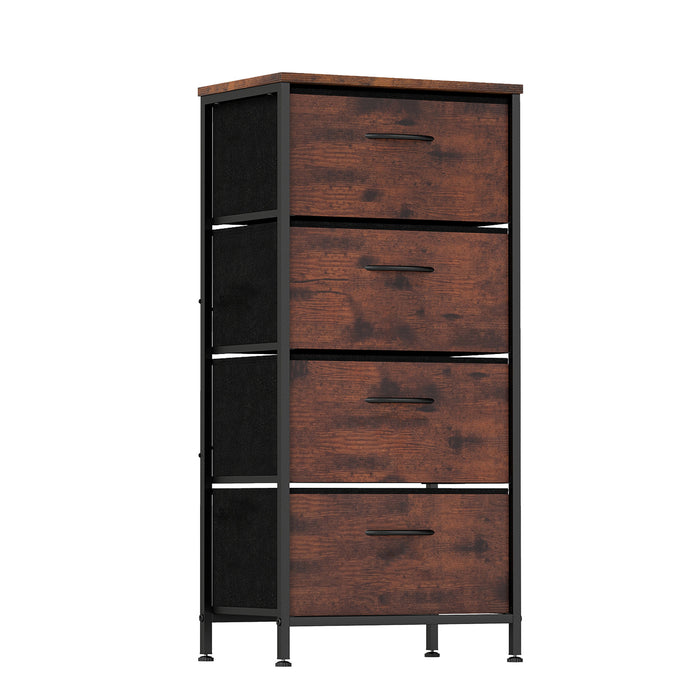 4 Drawers Dresser Fabric Storage Tower with Wooden Top for Entryway Living Room and Closet-