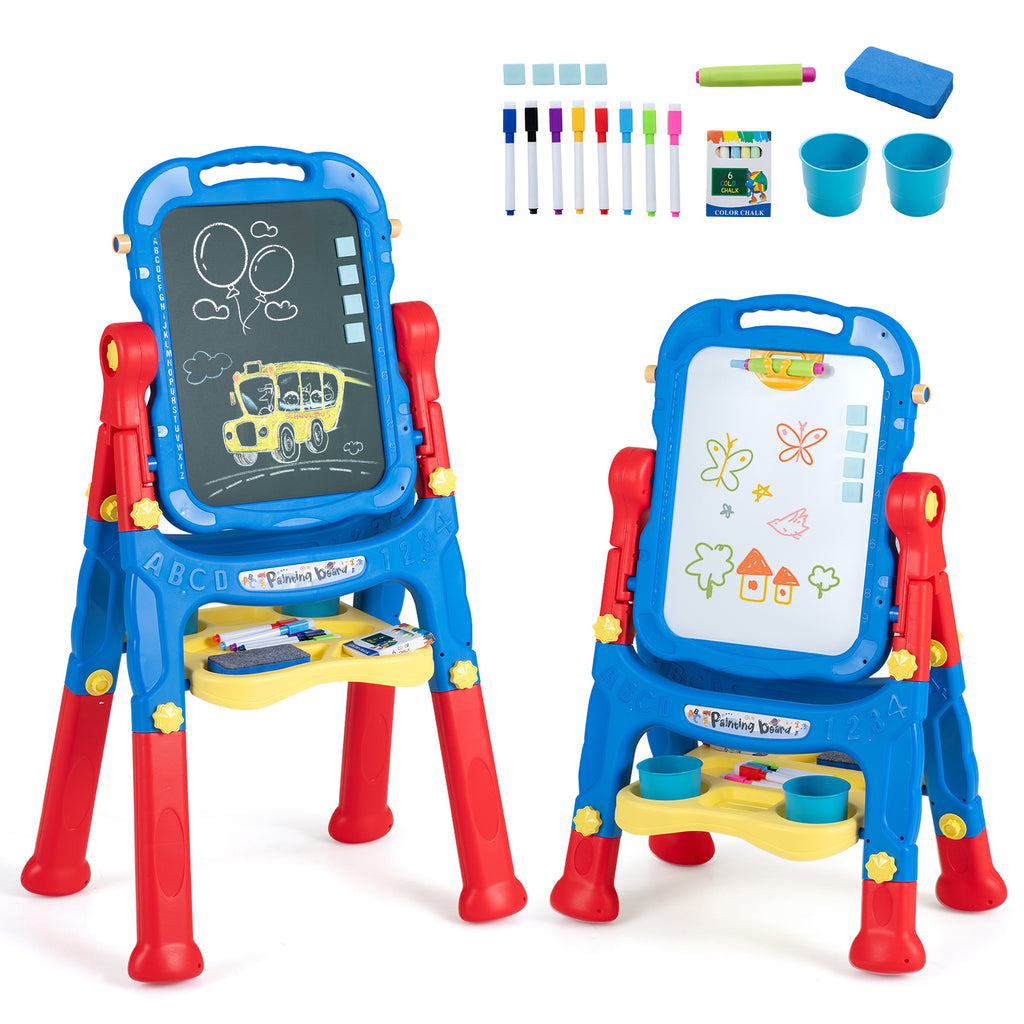 4-In-1 Double Side Easel for Toddler with Magnetic Chalkboard-