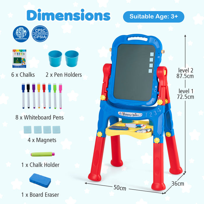 4-In-1 Double Side Easel for Toddler with Magnetic Chalkboard-