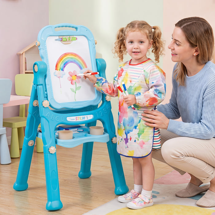 4-In-1 Double Side Easel for Toddler with Magnetic Chalkboard-