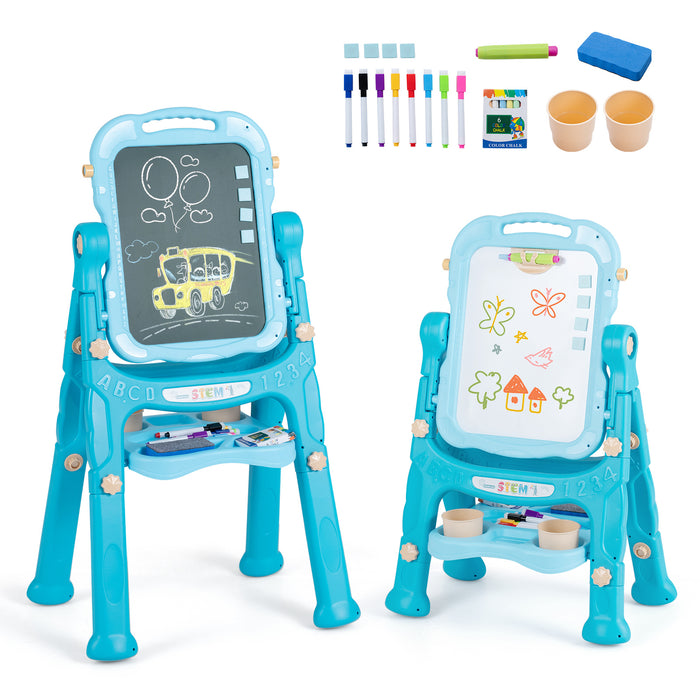 4-In-1 Double Side Easel for Toddler with Magnetic Chalkboard-