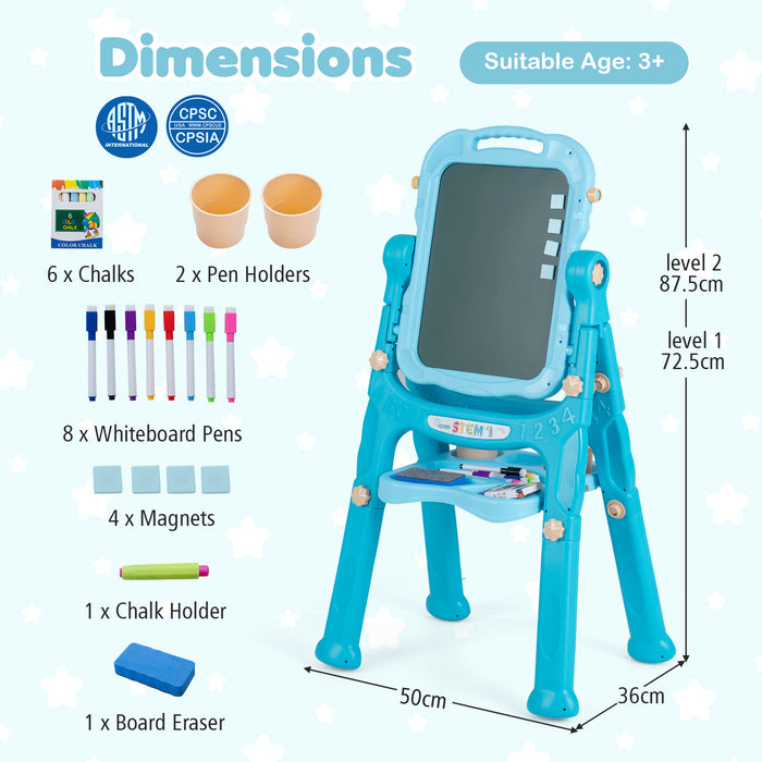 4-In-1 Double Side Easel for Toddler with Magnetic Chalkboard-