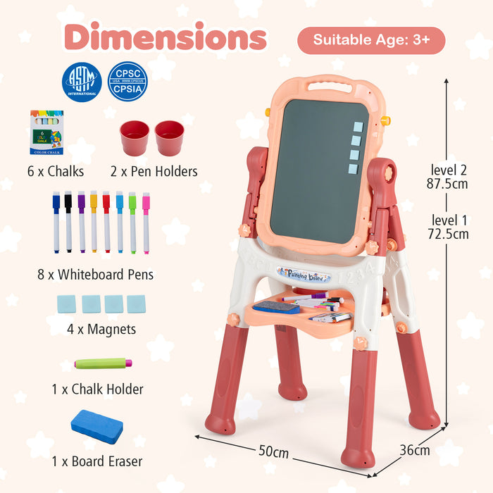 4-In-1 Double Side Easel for Toddler with Magnetic Chalkboard-