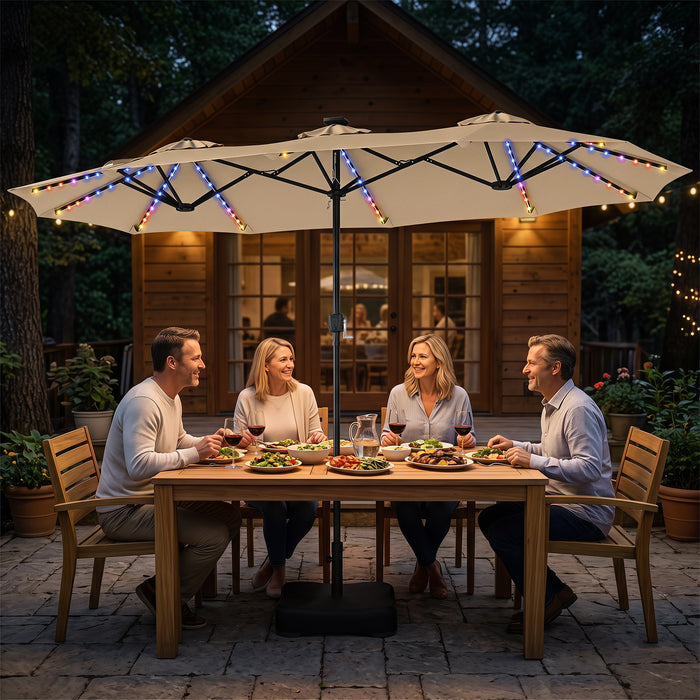 4 M Double-Sided Patio Umbrella Base Included with 108 Multi-Color LED Lights and  3 Air Vents-Grey